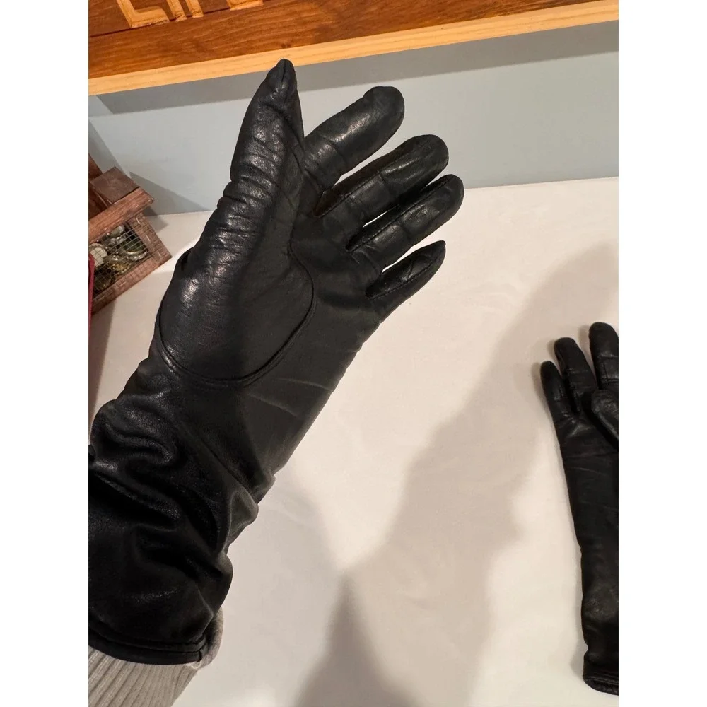 Vintage Black Leather Gloves Soft Lined Winter Classic‎ Formal Elegant Chic Sz M